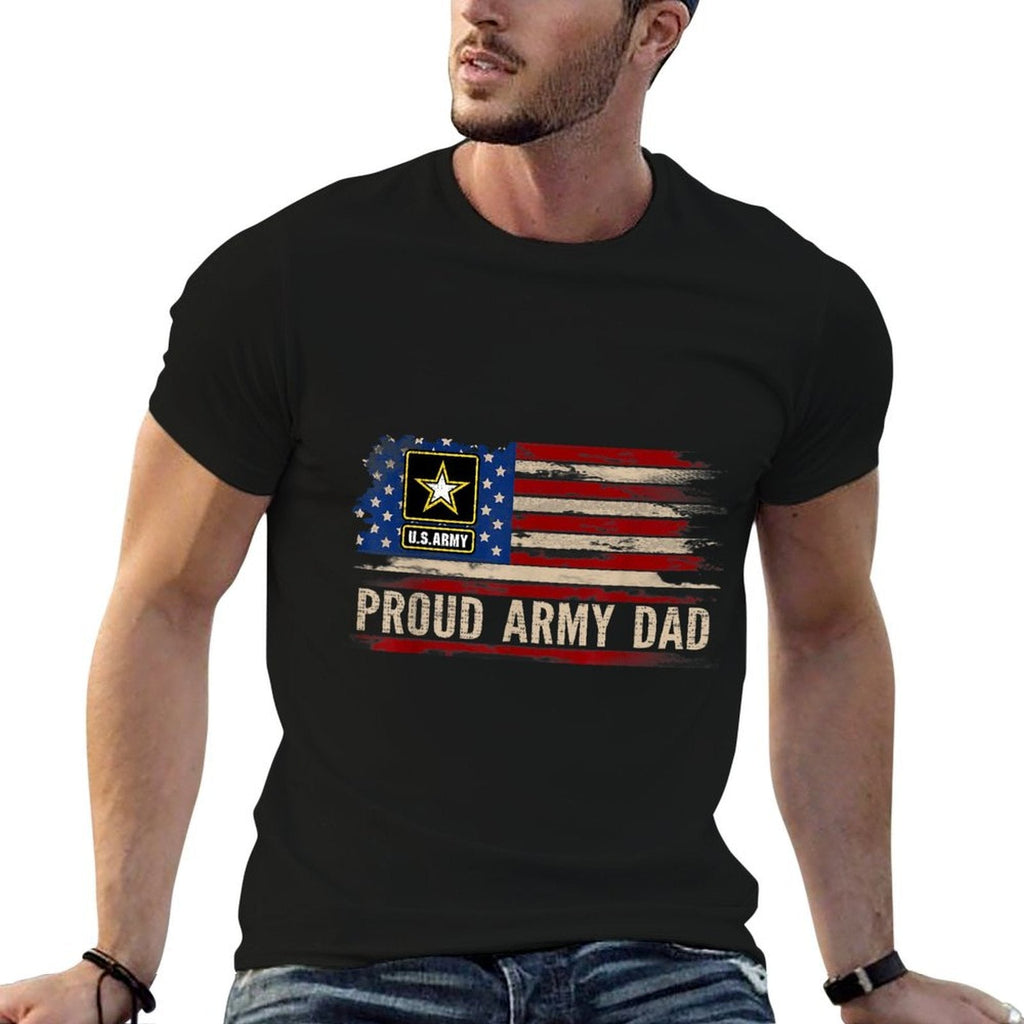 Vintage Proud Army Dad American Veteran Gift  Summer-ready Fabric T-Shirt