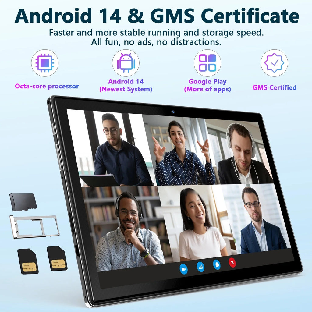 Tablet 2026 Newest Android 14 Tablet, 10 Inch Tablet,5G Wi-Fi Tablet Computer,2 in 1 Tablet with Keyboard, 128GB ROM+16(8+8)GB RAM + 1TB Expand,Octa-Core Processor,1920 * 1200 Ips,Bluetooth,Gps,Black