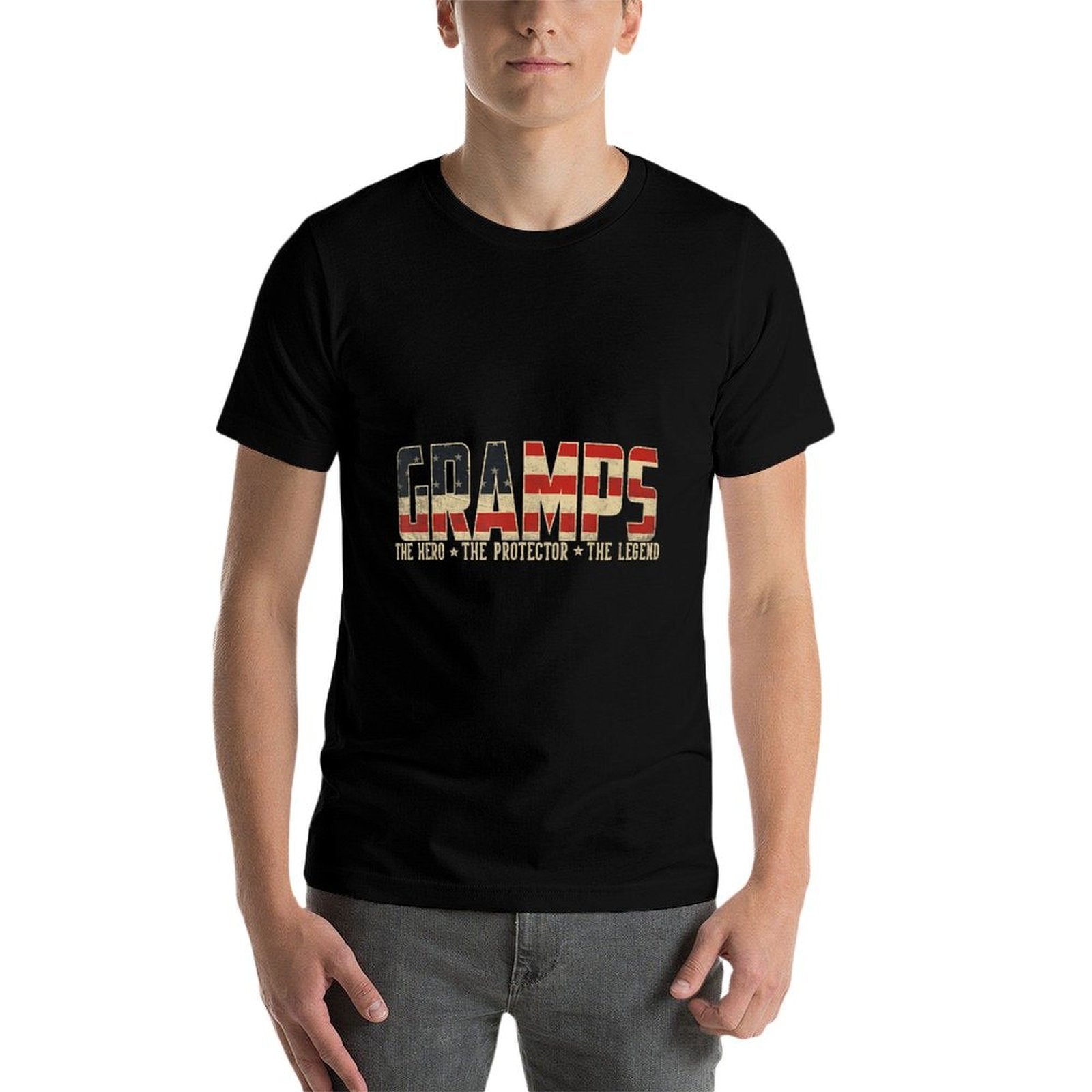 Gramps Protector Hero Legend USA Gramps Father's Day  Ribbed Collar T-Shirt