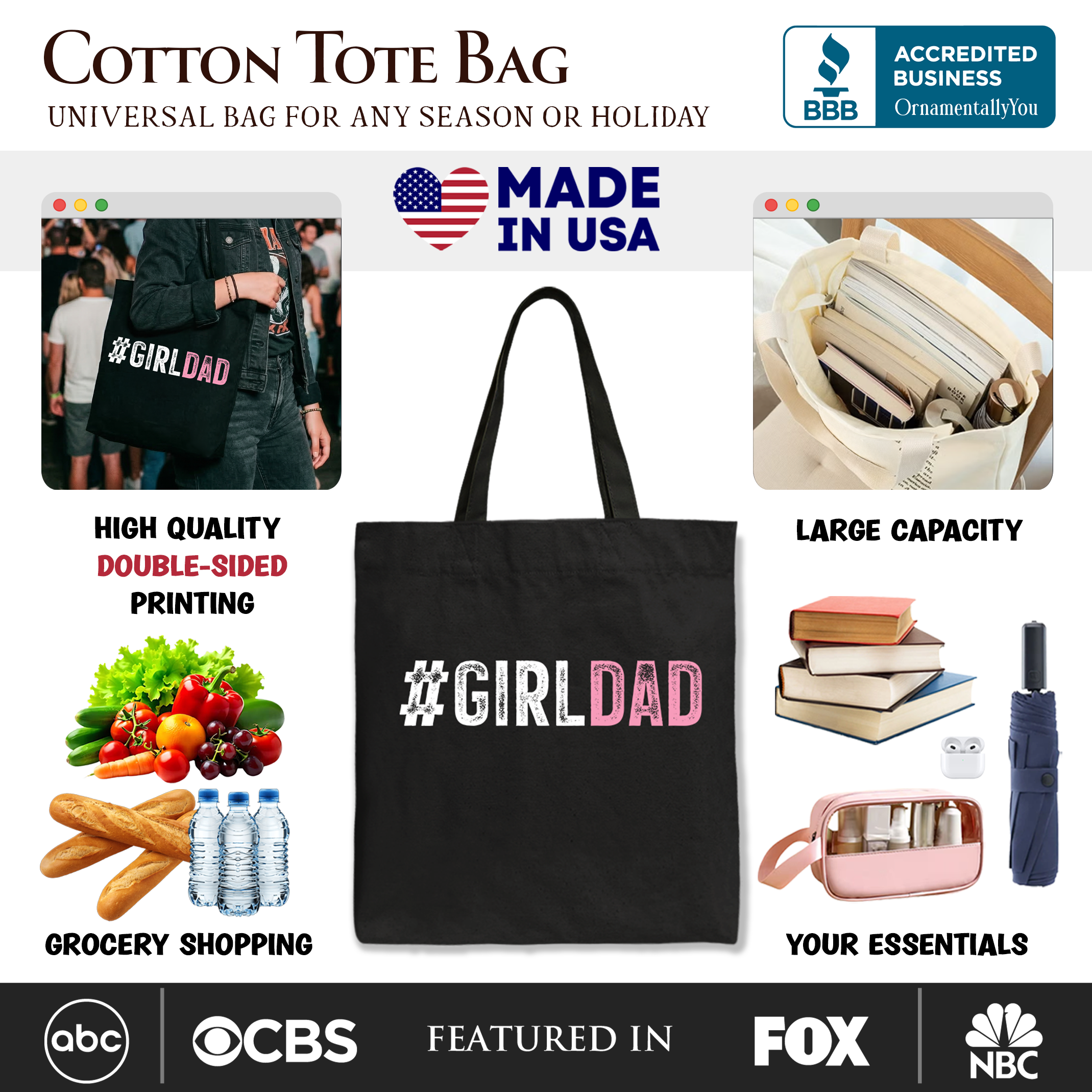 Hashtag Girl Dad Tote Bag, Gift Shopper for Proud Daughter's Father
