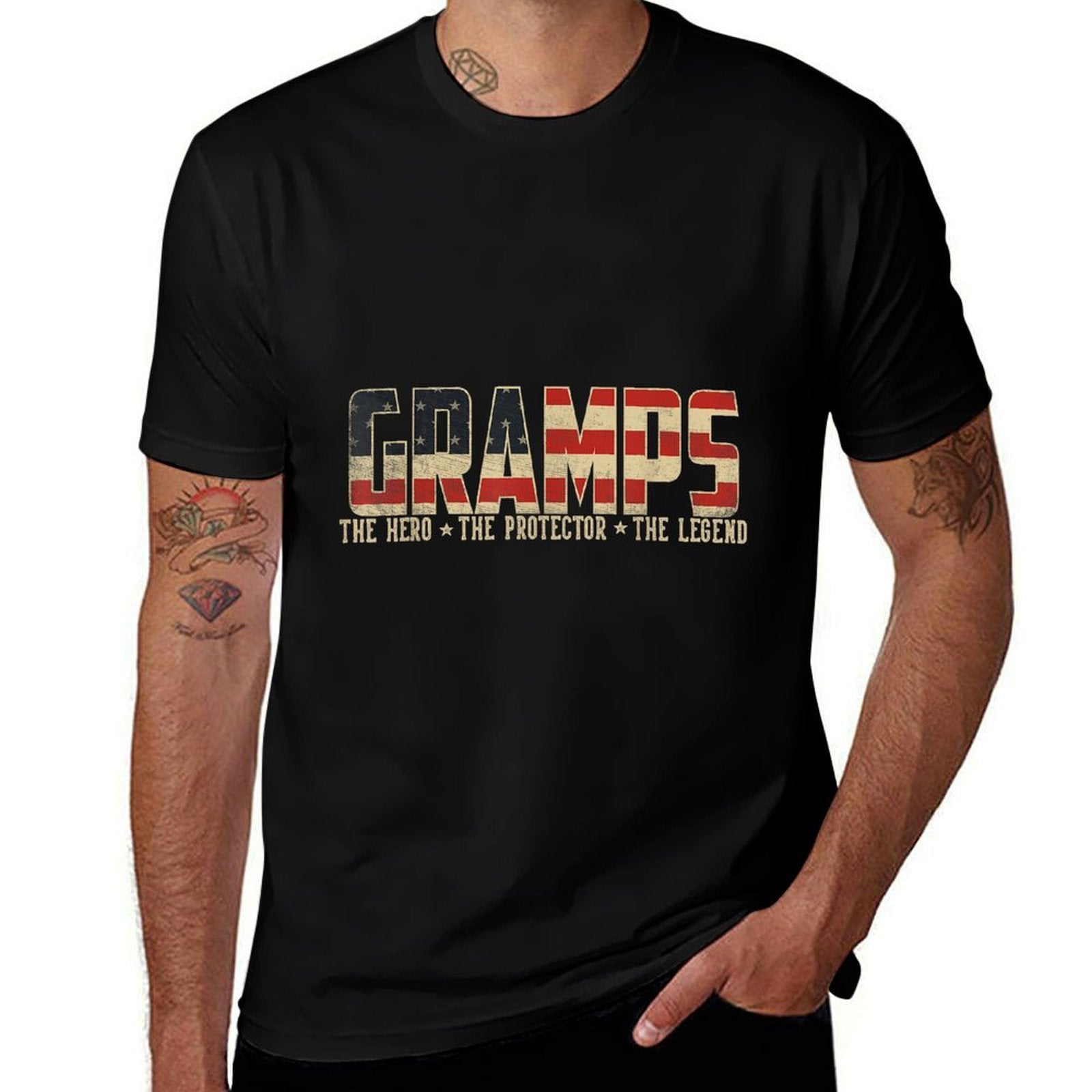 Gramps Protector Hero Legend USA Gramps Father's Day  Ribbed Collar T-Shirt