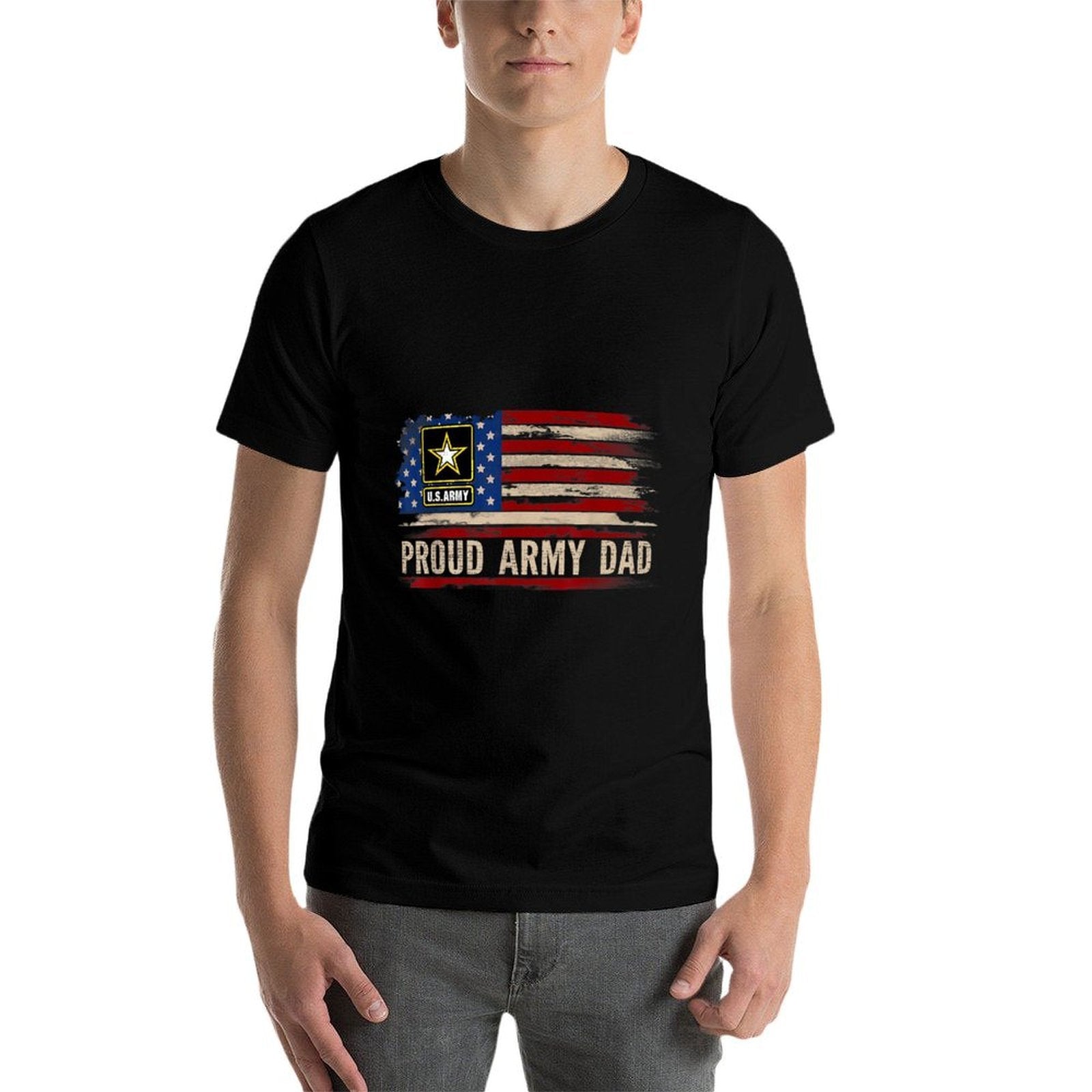 Vintage Proud Army Dad American Veteran Gift  Summer-ready Fabric T-Shirt